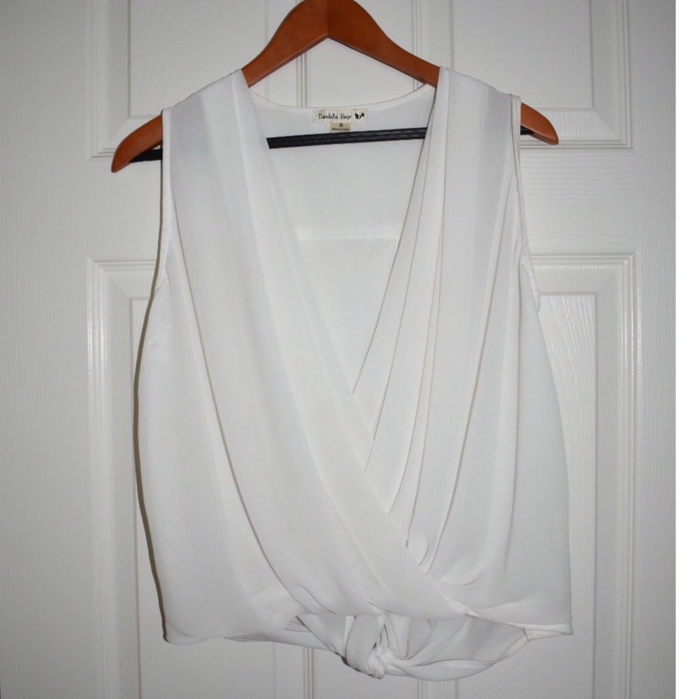 White sheer blouse with tie back. Small.